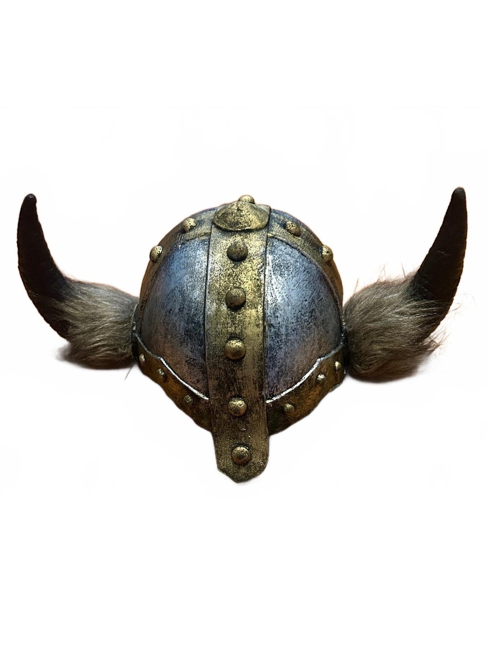 Viking Style Horned Helmet with Faux Fur